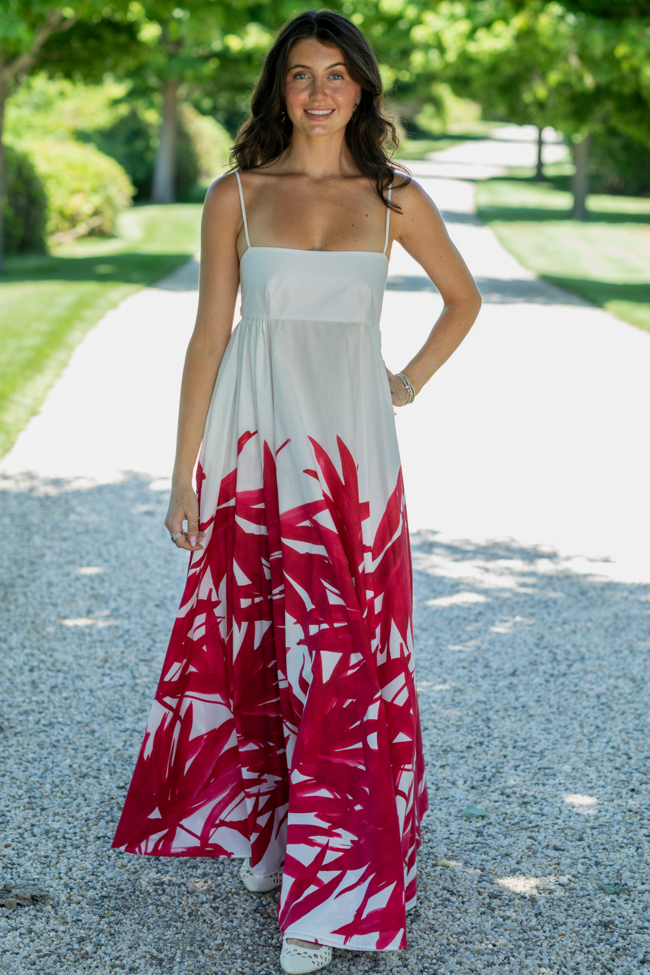 Cogo Abito Japanese Red Painted Long Dress