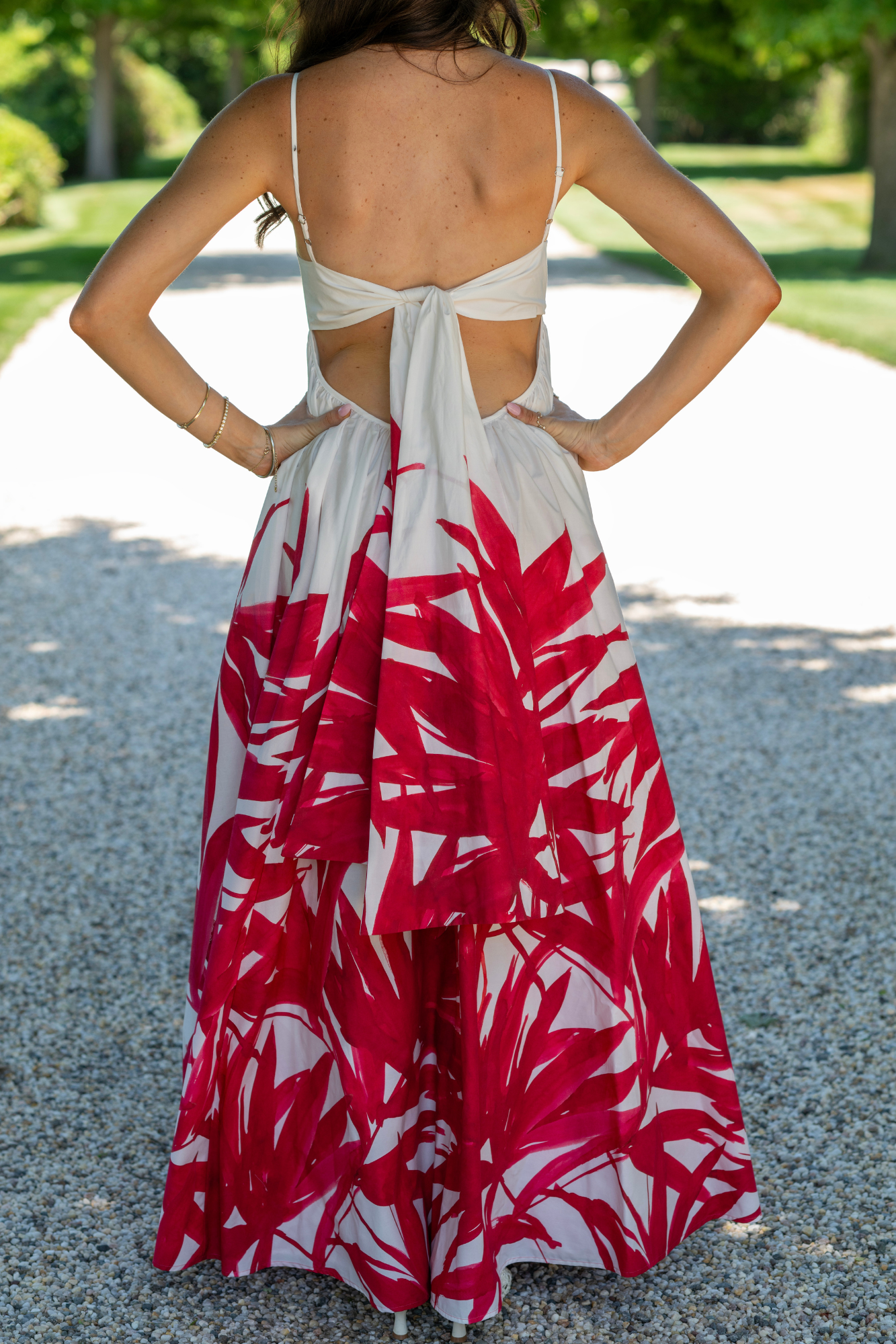 Cogo Abito Japanese Red Painted Long Dress