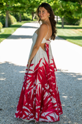 Cogo Abito Japanese Red Painted Long Dress