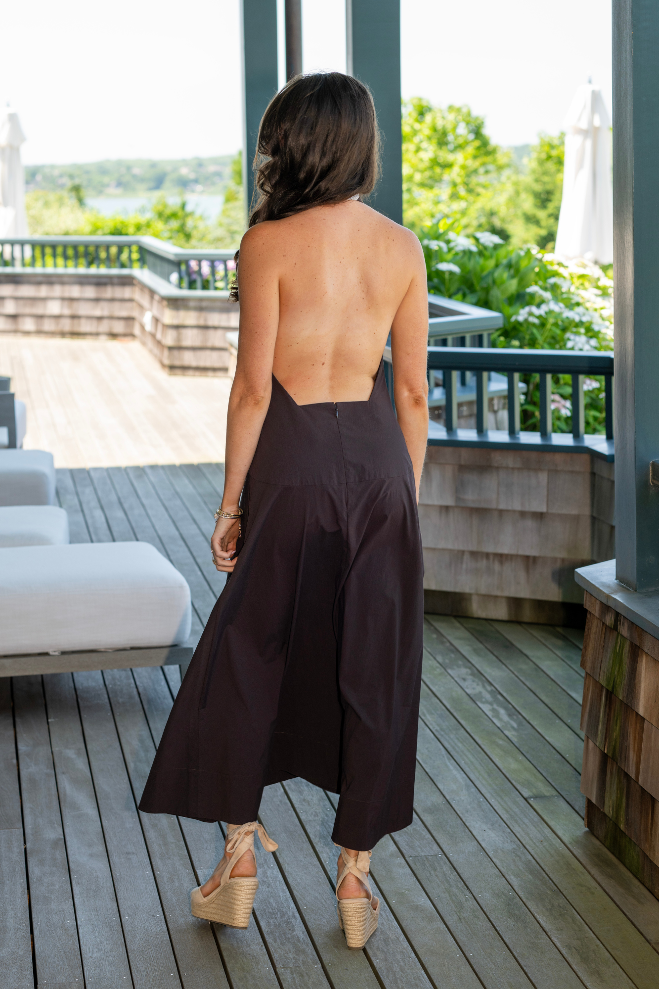 St. Agni Halter Plunge Dress in Bark