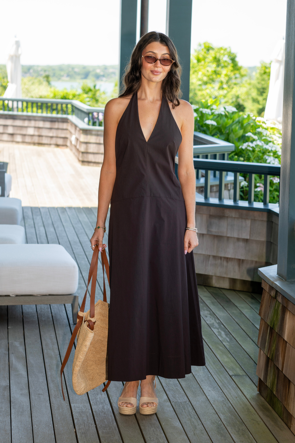St. Agni Halter Plunge Dress in Bark
