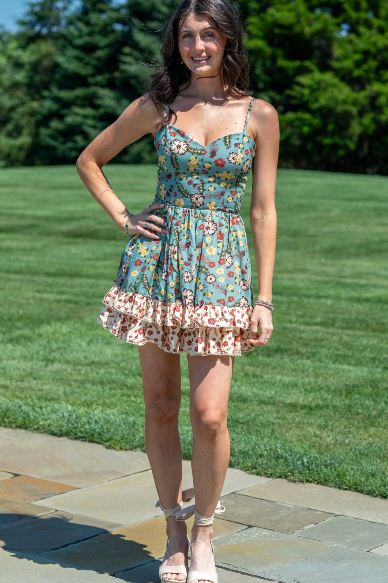 Agua Bendita Isadora Plume Green Floral Mini Dress