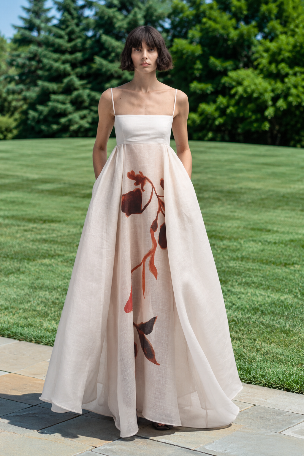 Cogo Abito Acquarello Cream Painted Dress